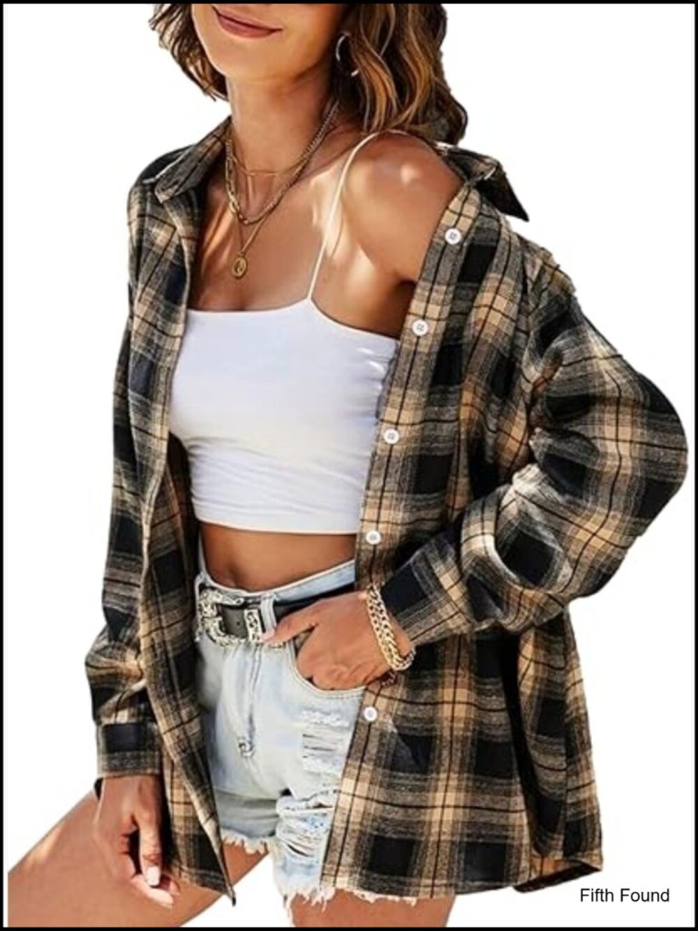 Oversized Plaid Flannel Button Down Shirt Women - Picture 1 of 7